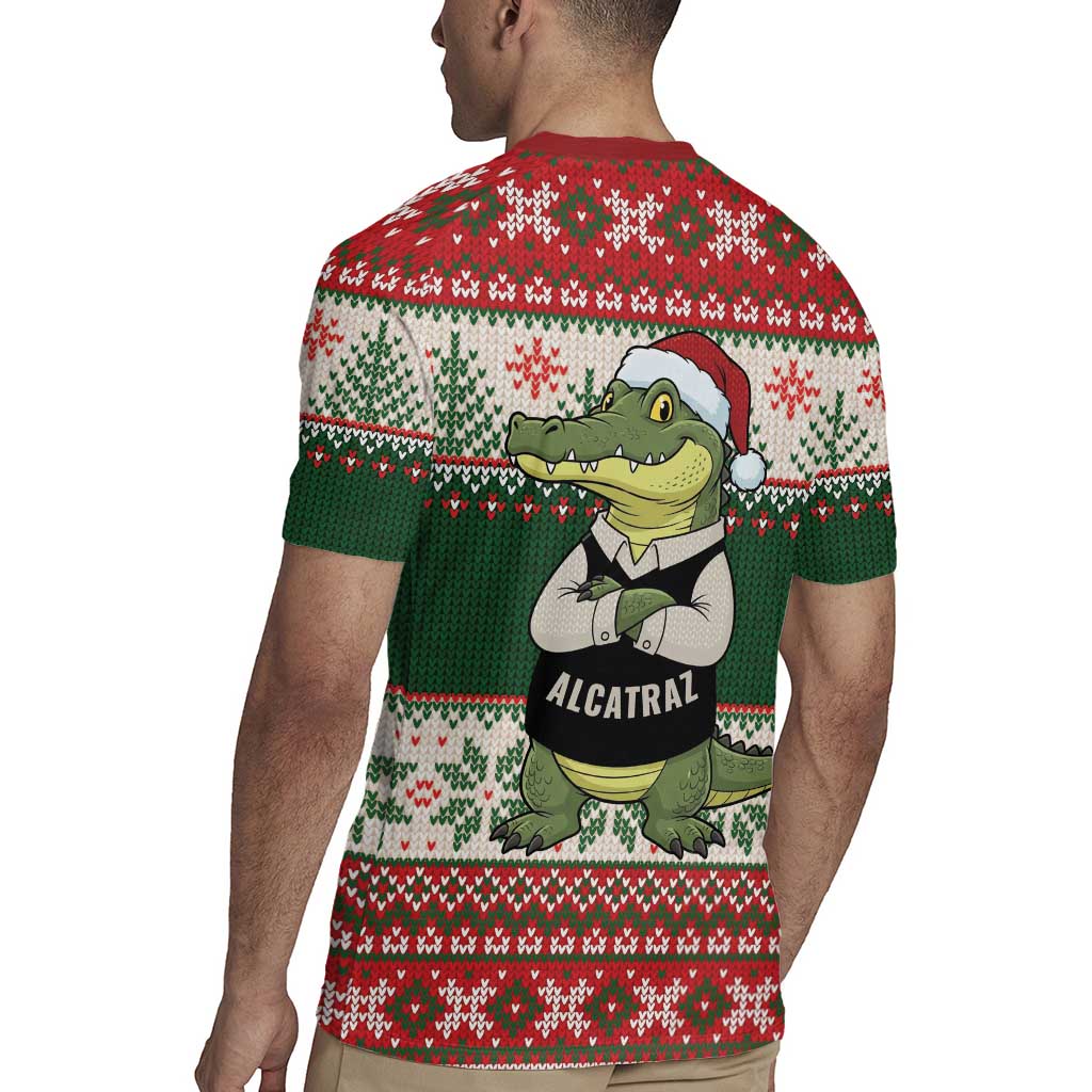 Funny Christmas Alligator Santa Rugby Jersey Knitted Pattern - Wonder Print Shop