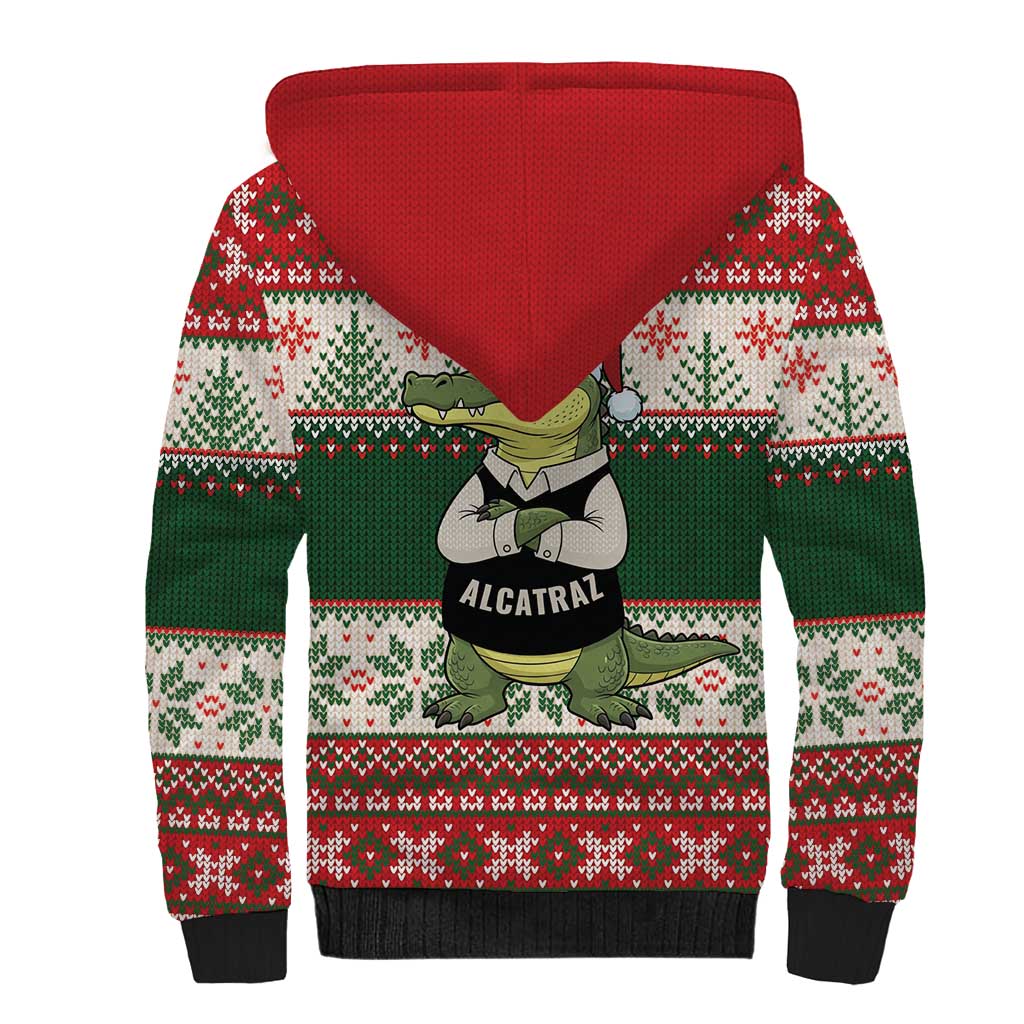 Funny Christmas Alligator Santa Sherpa Hoodie Knitted Pattern - Wonder Print Shop