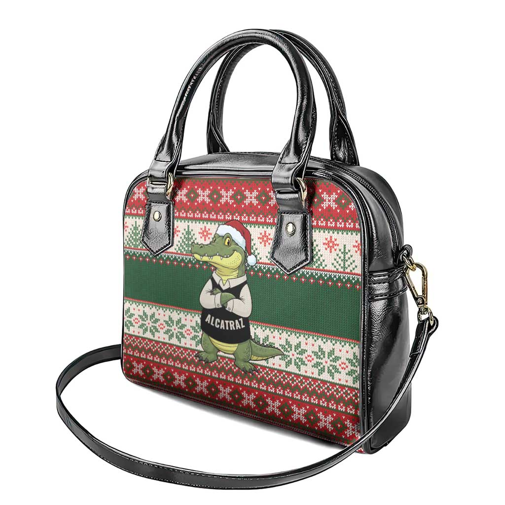 Funny Christmas Alligator Santa Shoulder Handbag Knitted Pattern - Wonder Print Shop