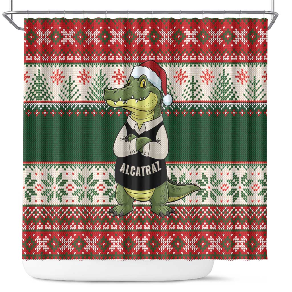 Funny Christmas Alligator Santa Shower Curtain Knitted Pattern - Wonder Print Shop