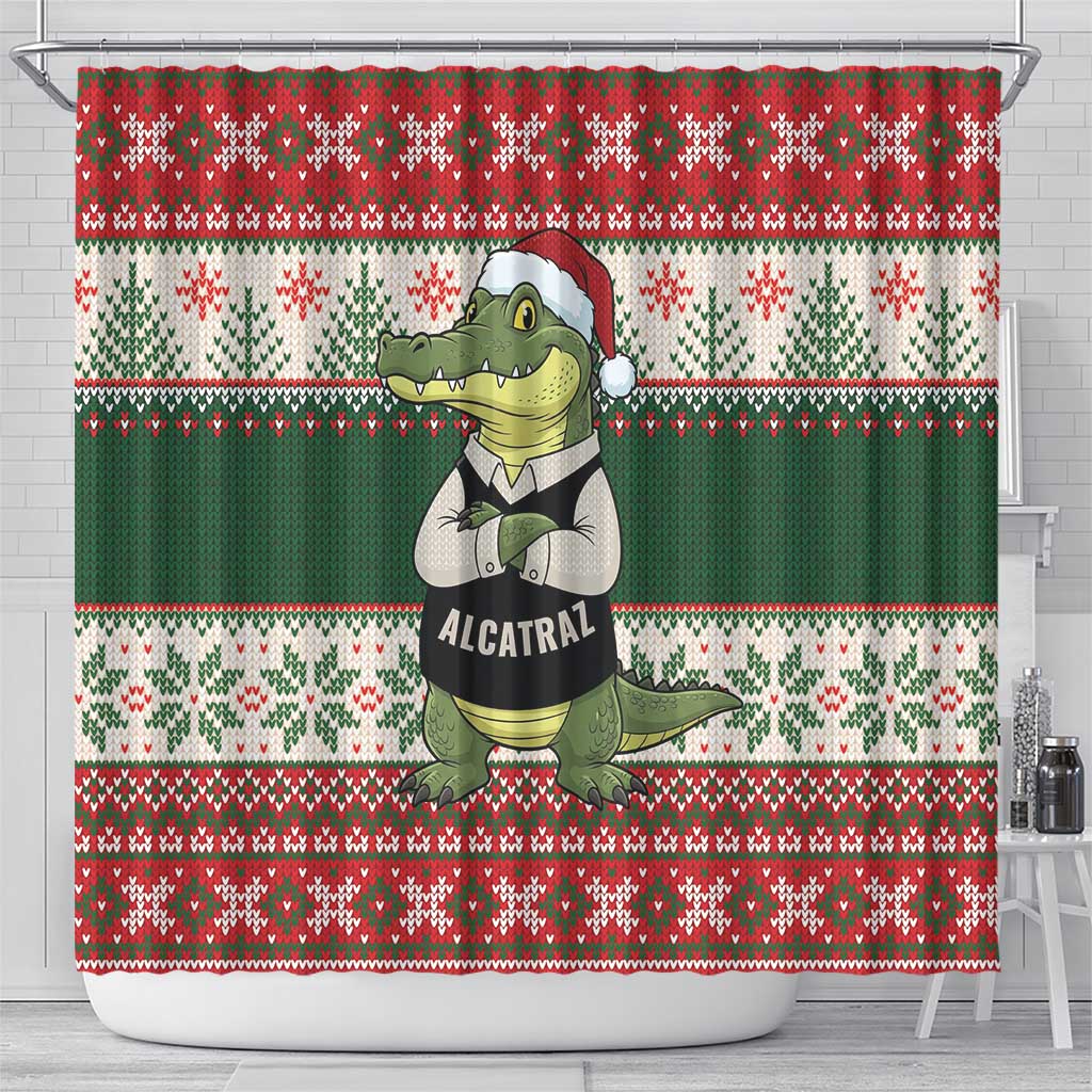Funny Christmas Alligator Santa Shower Curtain Knitted Pattern - Wonder Print Shop