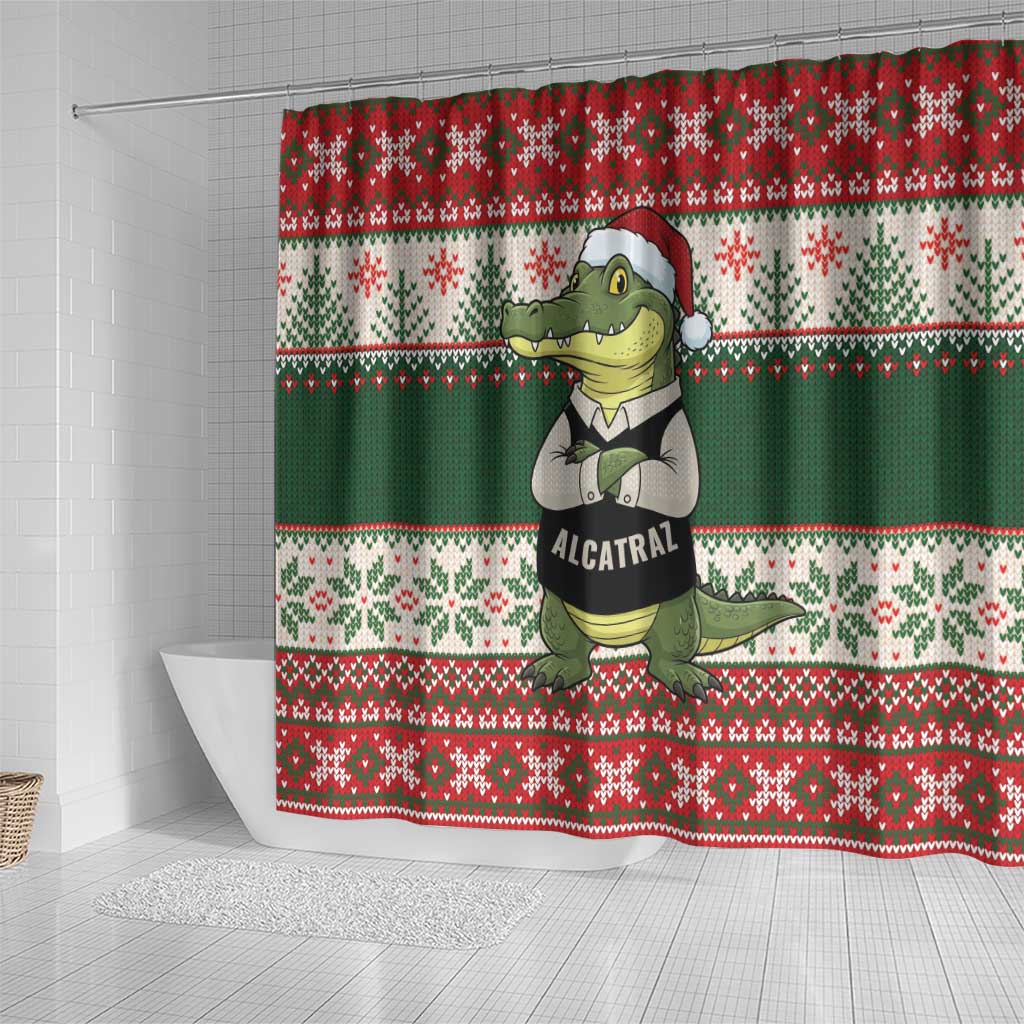 Funny Christmas Alligator Santa Shower Curtain Knitted Pattern - Wonder Print Shop