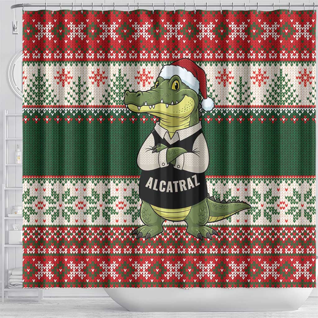 Funny Christmas Alligator Santa Shower Curtain Knitted Pattern - Wonder Print Shop