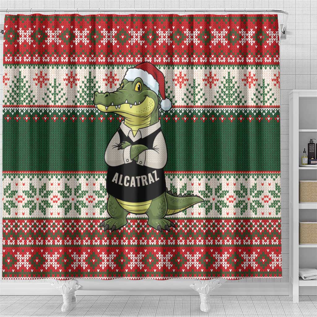 Funny Christmas Alligator Santa Shower Curtain Knitted Pattern - Wonder Print Shop