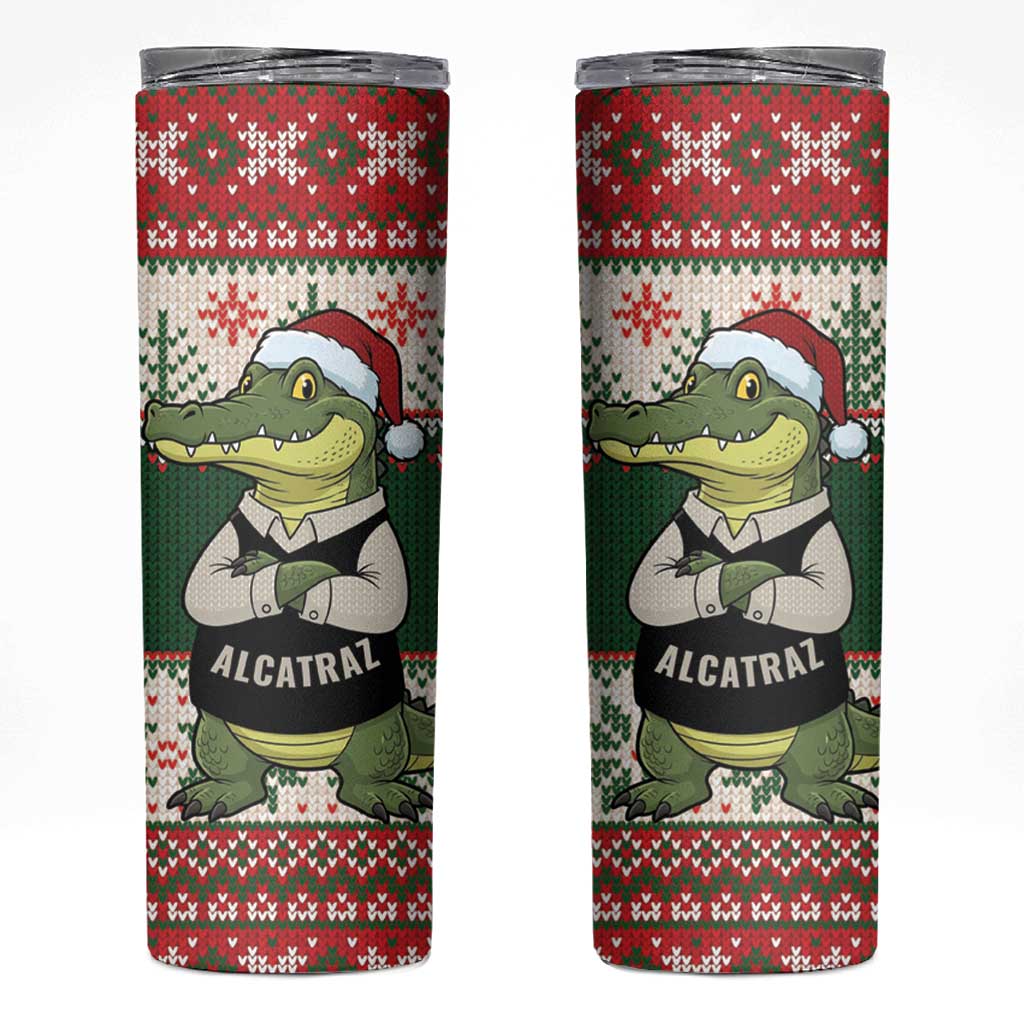 Funny Christmas Alligator Santa Skinny Tumbler Knitted Pattern - Wonder Print Shop