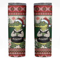 Funny Christmas Alligator Santa Skinny Tumbler Knitted Pattern - Wonder Print Shop