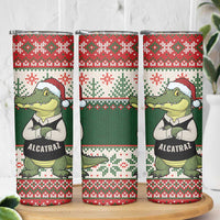 Funny Christmas Alligator Santa Skinny Tumbler Knitted Pattern - Wonder Print Shop