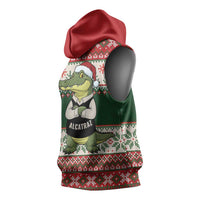 Funny Christmas Alligator Santa Sleeveless Hoodie Knitted Pattern - Wonder Print Shop
