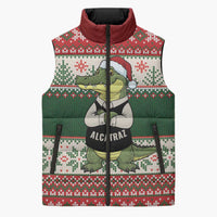 Funny Christmas Alligator Santa Sleeveless Puffer Jacket Knitted Pattern - Wonder Print Shop