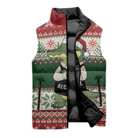 Funny Christmas Alligator Santa Sleeveless Puffer Jacket Knitted Pattern - Wonder Print Shop