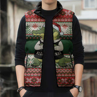 Funny Christmas Alligator Santa Sleeveless Puffer Jacket Knitted Pattern - Wonder Print Shop