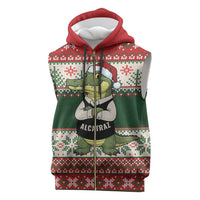 Funny Christmas Alligator Santa Sleeveless Zip Hoodie Knitted Pattern - Wonder Print Shop