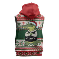 Funny Christmas Alligator Santa Sleeveless Zip Hoodie Knitted Pattern - Wonder Print Shop