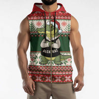 Funny Christmas Alligator Santa Sleeveless Zip Hoodie Knitted Pattern - Wonder Print Shop