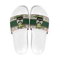 Funny Christmas Alligator Santa Slide Sandals Knitted Pattern - Wonder Print Shop