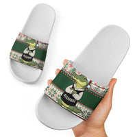 Funny Christmas Alligator Santa Slide Sandals Knitted Pattern - Wonder Print Shop
