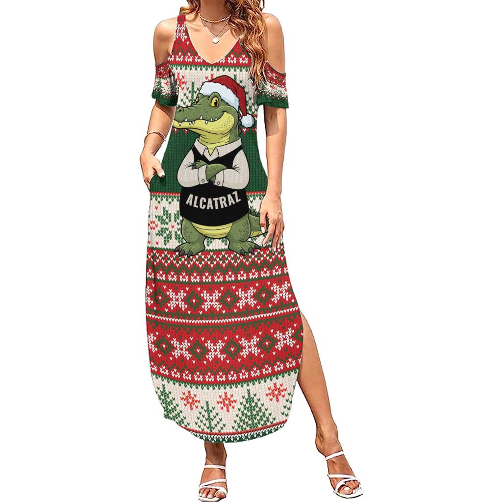 Funny Christmas Alligator Santa Summer Maxi Dress Knitted Pattern - Wonder Print Shop