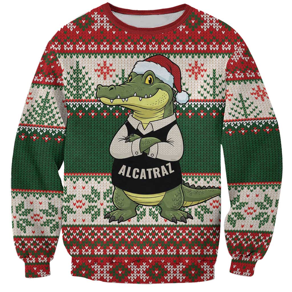Funny Christmas Alligator Santa Sweatshirt Knitted Pattern - Wonder Print Shop