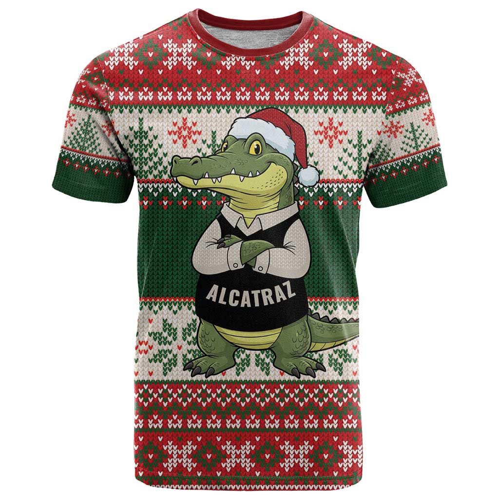 Funny Christmas Alligator Santa T Shirt Knitted Pattern - Wonder Print Shop