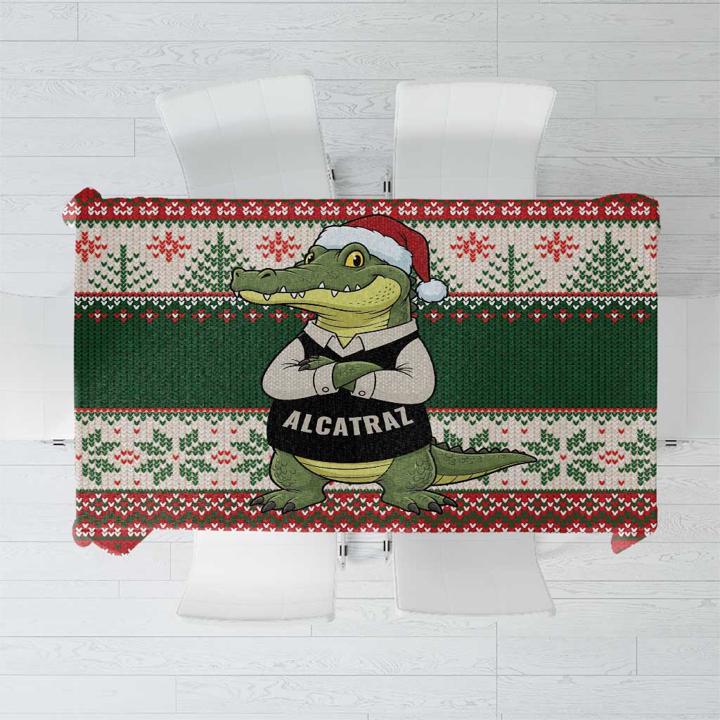Funny Christmas Alligator Santa Tablecloth Knitted Pattern - Wonder Print Shop
