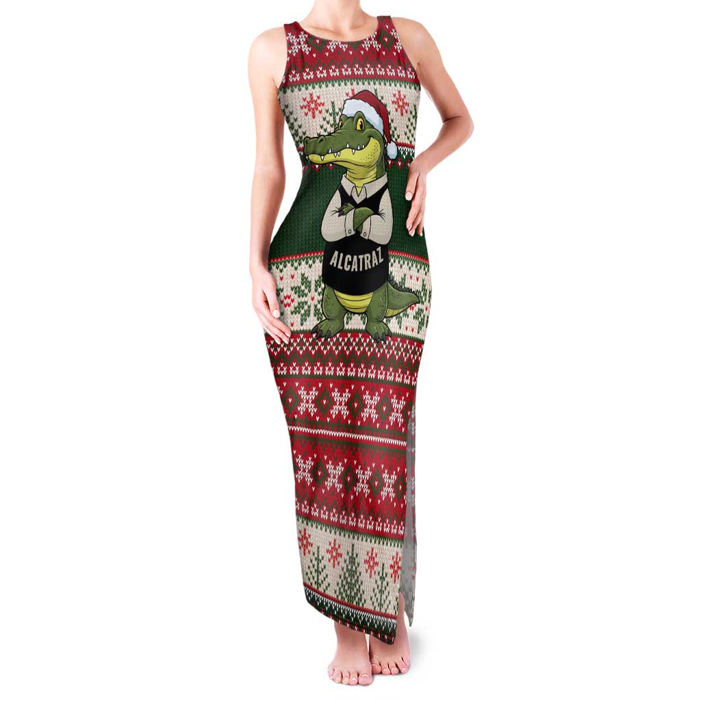 Funny Christmas Alligator Santa Tank Maxi Dress Knitted Pattern - Wonder Print Shop