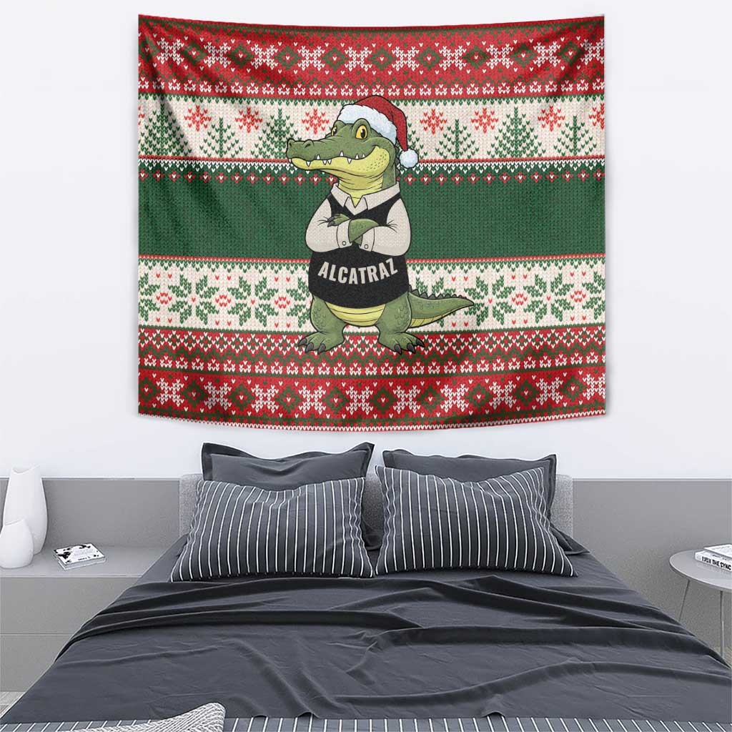 Funny Christmas Alligator Santa Tapestry Knitted Pattern - Wonder Print Shop