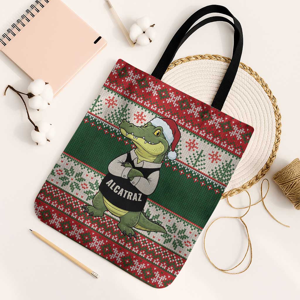 Funny Christmas Alligator Santa Tote Bag Knitted Pattern - Wonder Print Shop