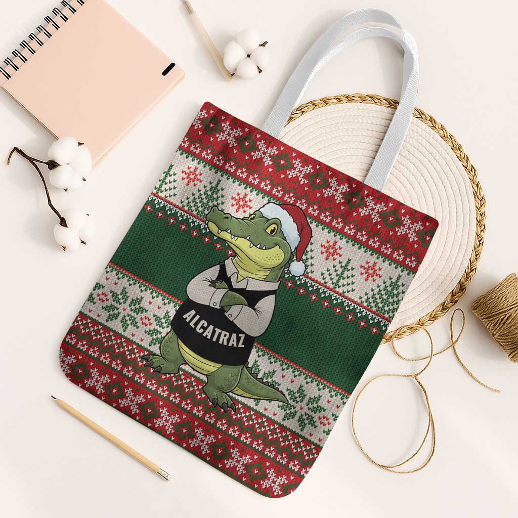 Funny Christmas Alligator Santa Tote Bag Knitted Pattern - Wonder Print Shop