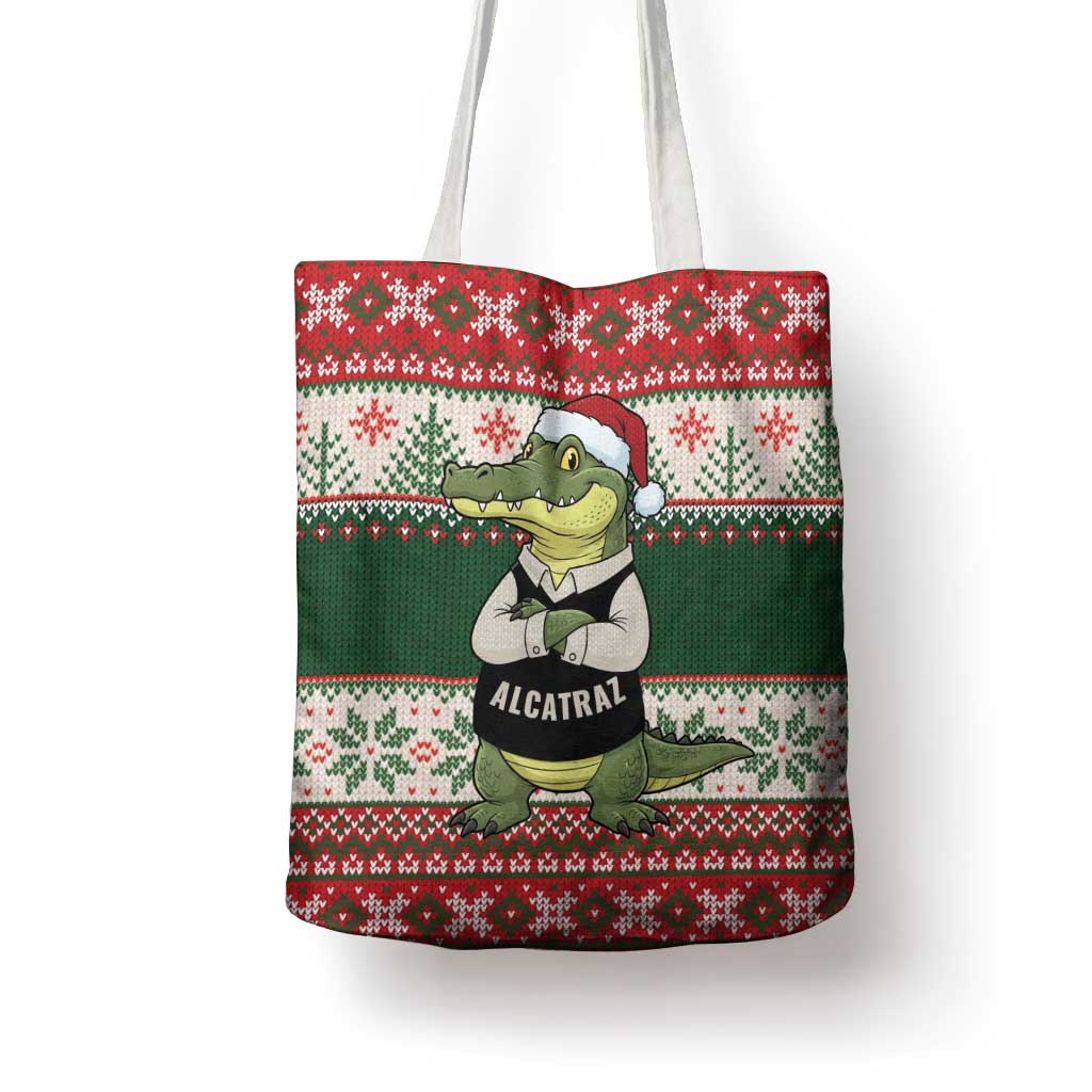Funny Christmas Alligator Santa Tote Bag Knitted Pattern - Wonder Print Shop