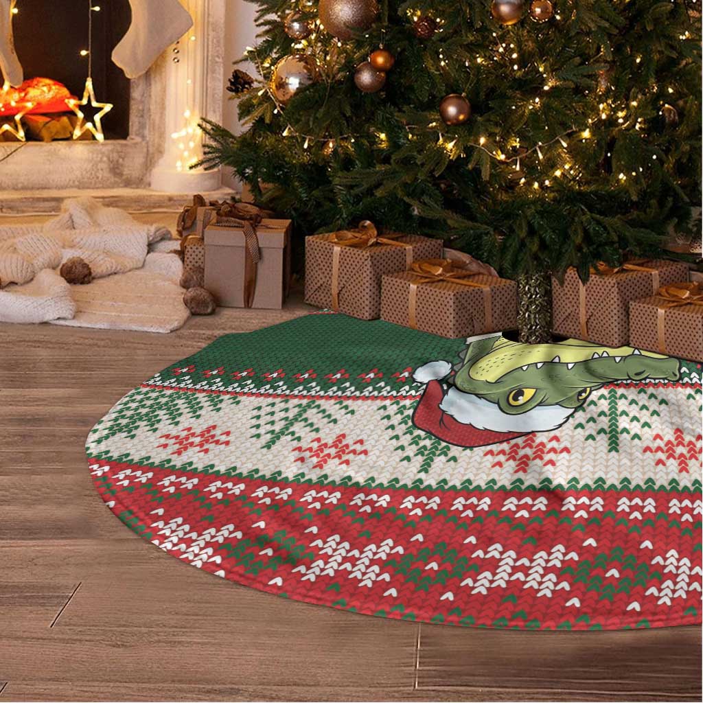 Funny Christmas Alligator Santa Tree Skirt Knitted Pattern - Wonder Print Shop