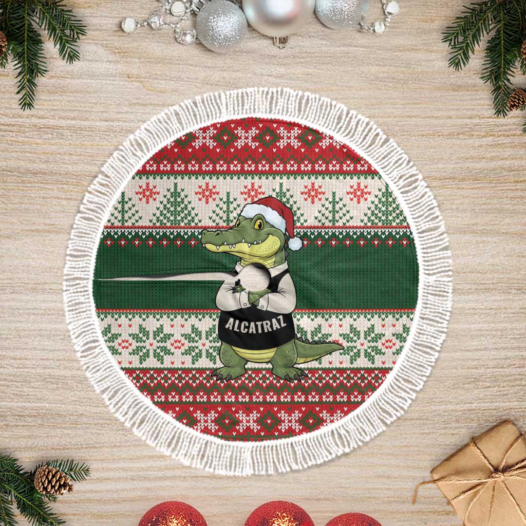 Funny Christmas Alligator Santa Tree Skirt Knitted Pattern - Wonder Print Shop