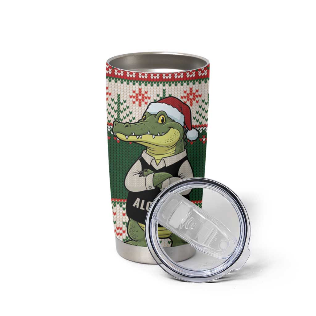 Funny Christmas Alligator Santa Tumbler Cup Knitted Pattern - Wonder Print Shop