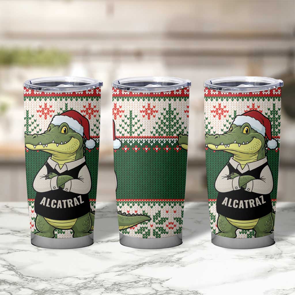 Funny Christmas Alligator Santa Tumbler Cup Knitted Pattern - Wonder Print Shop