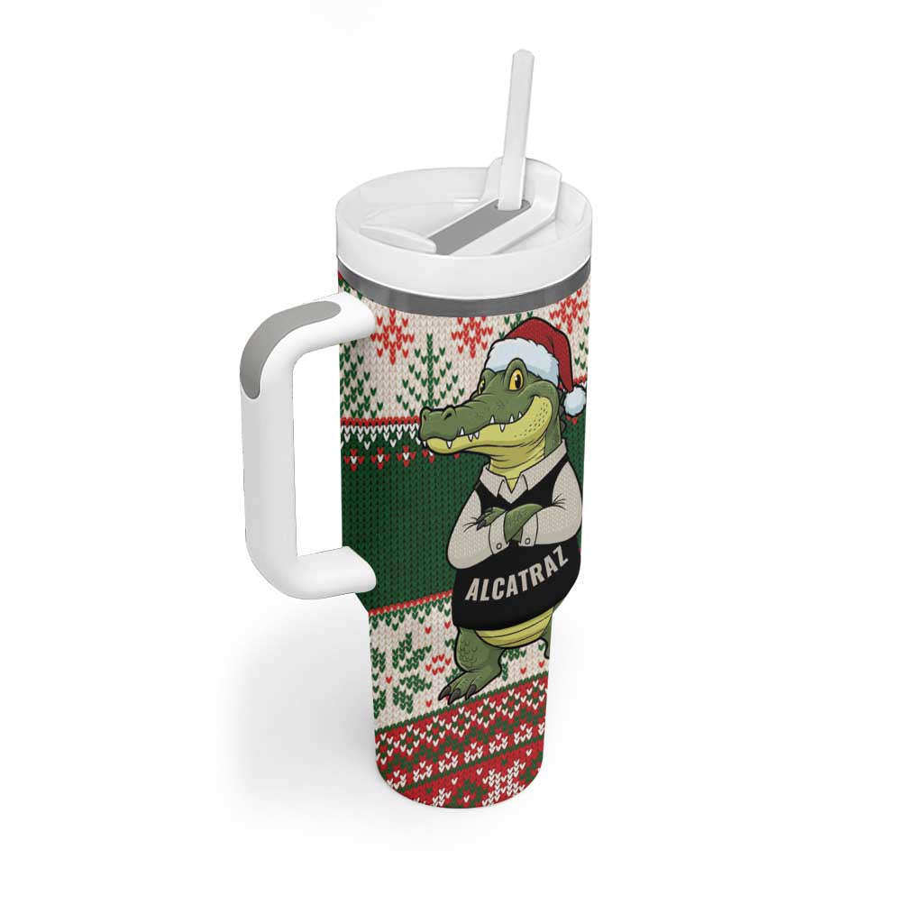 Funny Christmas Alligator Santa Tumbler With Handle Knitted Pattern - Wonder Print Shop