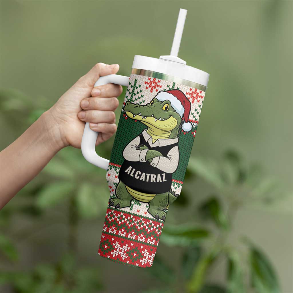 Funny Christmas Alligator Santa Tumbler With Handle Knitted Pattern - Wonder Print Shop