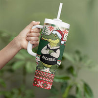 Funny Christmas Alligator Santa Tumbler With Handle Knitted Pattern - Wonder Print Shop