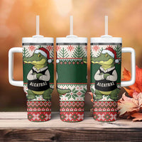 Funny Christmas Alligator Santa Tumbler With Handle Knitted Pattern - Wonder Print Shop