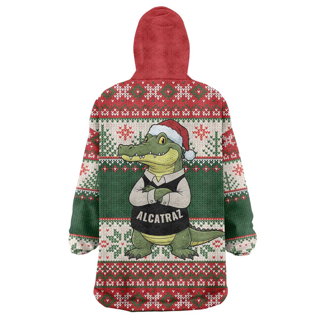 Funny Christmas Alligator Santa Wearable Blanket Hoodie Knitted Pattern - Wonder Print Shop