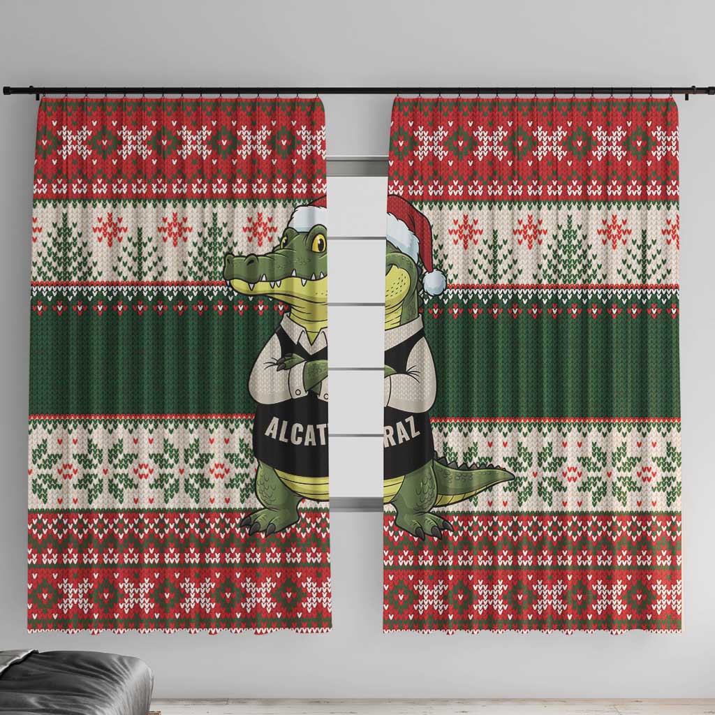 Funny Christmas Alligator Santa Window Curtain Knitted Pattern - Wonder Print Shop