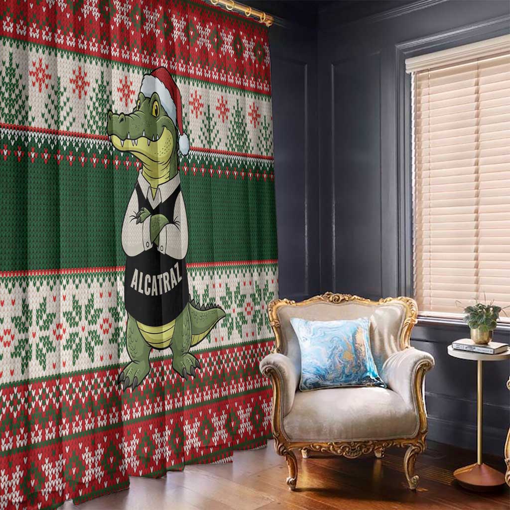 Funny Christmas Alligator Santa Window Curtain Knitted Pattern - Wonder Print Shop