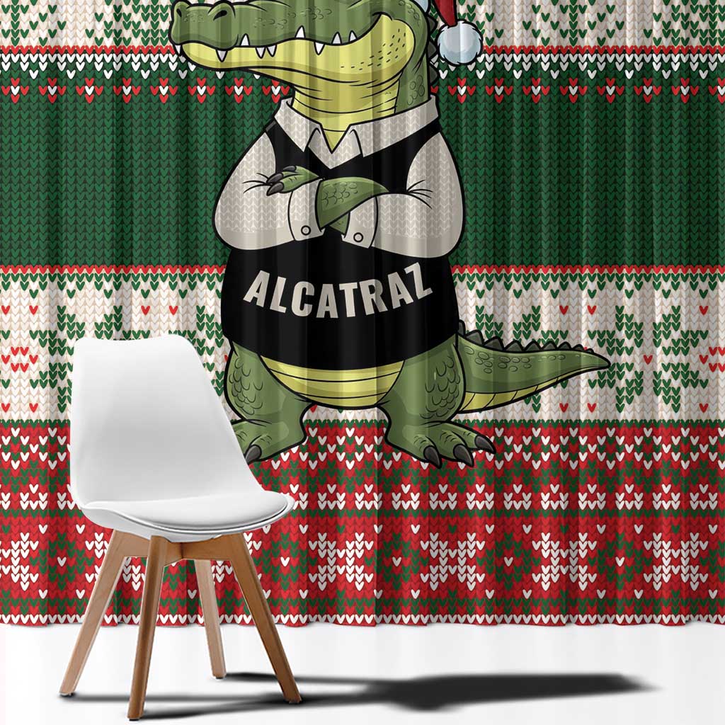 Funny Christmas Alligator Santa Window Curtain Knitted Pattern - Wonder Print Shop