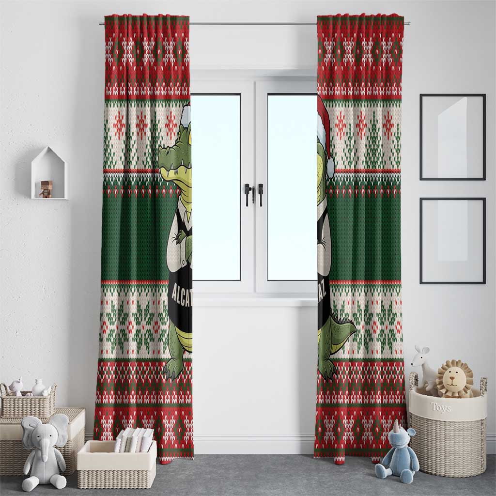Funny Christmas Alligator Santa Window Curtain Knitted Pattern - Wonder Print Shop