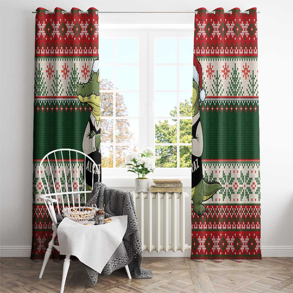 Funny Christmas Alligator Santa Window Curtain Knitted Pattern - Wonder Print Shop