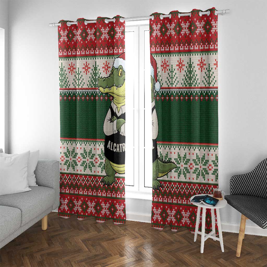 Funny Christmas Alligator Santa Window Curtain Knitted Pattern - Wonder Print Shop
