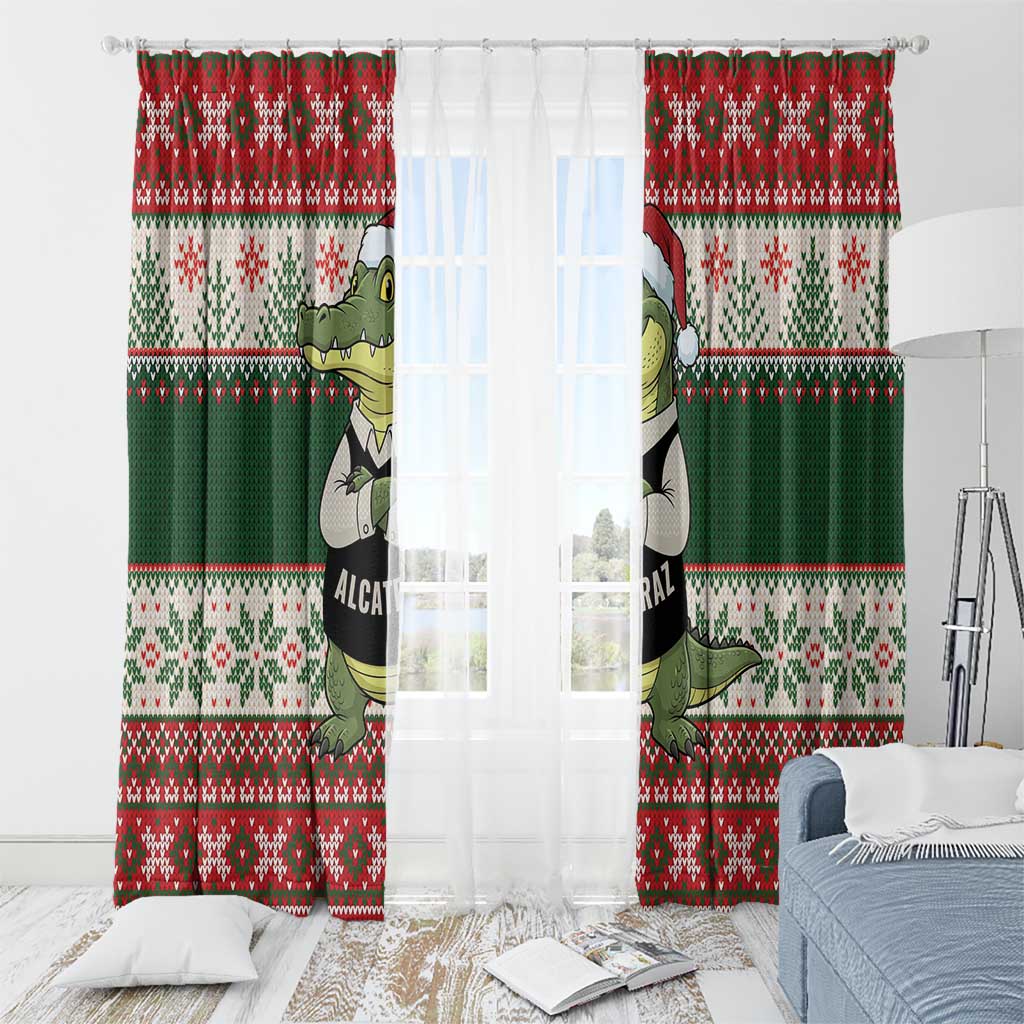 Funny Christmas Alligator Santa Window Curtain Knitted Pattern - Wonder Print Shop