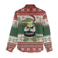 Funny Christmas Alligator Santa Women Casual Shirt Knitted Pattern - Wonder Print Shop
