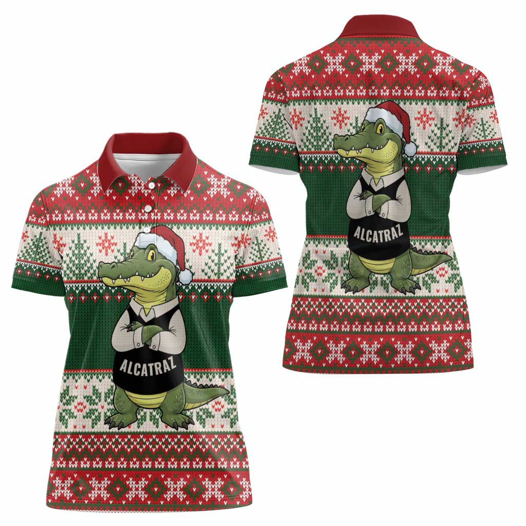 Funny Christmas Alligator Santa Women Polo Shirt Knitted Pattern - Wonder Print Shop