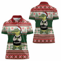 Funny Christmas Alligator Santa Women Polo Shirt Knitted Pattern - Wonder Print Shop
