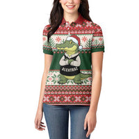 Funny Christmas Alligator Santa Women Polo Shirt Knitted Pattern - Wonder Print Shop
