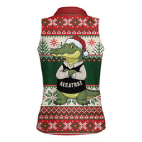 Funny Christmas Alligator Santa Women Sleeveless Polo Shirt Knitted Pattern - Wonder Print Shop